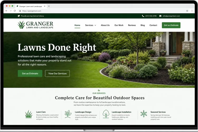 Website mockup for Granger Lawn & Landscape, a landscaping business
