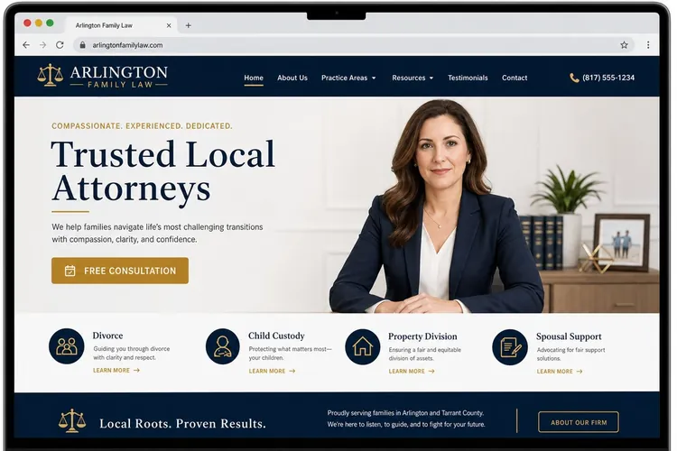 Website mockup for Arlington Family Law, a family law business