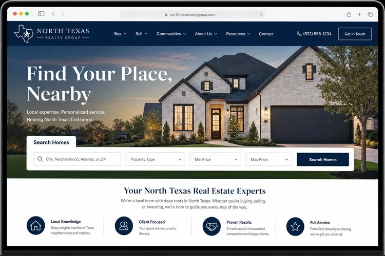 Website mockup for North Texas Realty Group, a real estate business